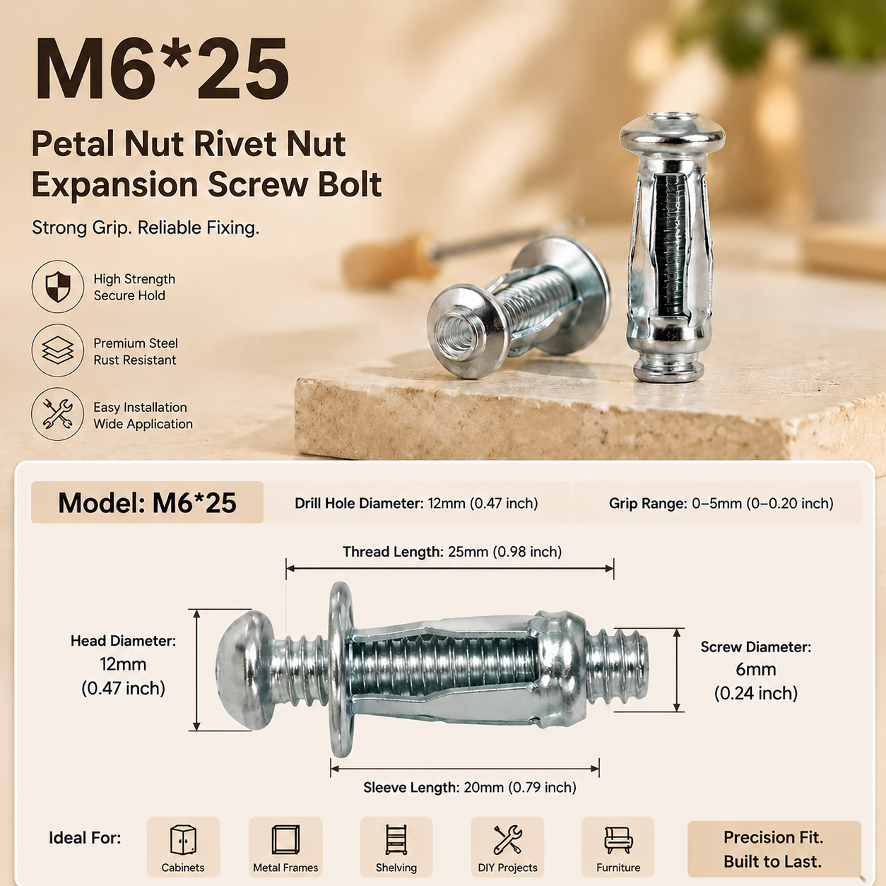 20‑Pack Hollow Wall Anchors with Screws, Cavity Fixing for Aluminum Cladding, Sheet Steel, Pipes & Thin Hollow Walls | Sold as Full Pack Only