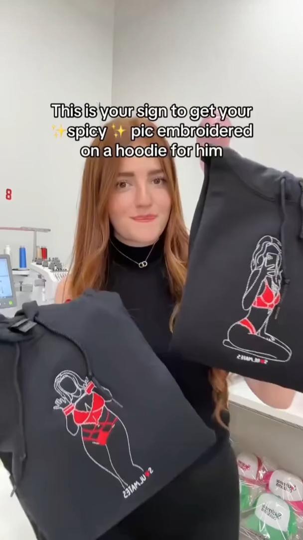 Custom Spicy Embroidered Portrait Hoodie Crewneck Sweatshirt Valentine Gift For Boyfriend Husband