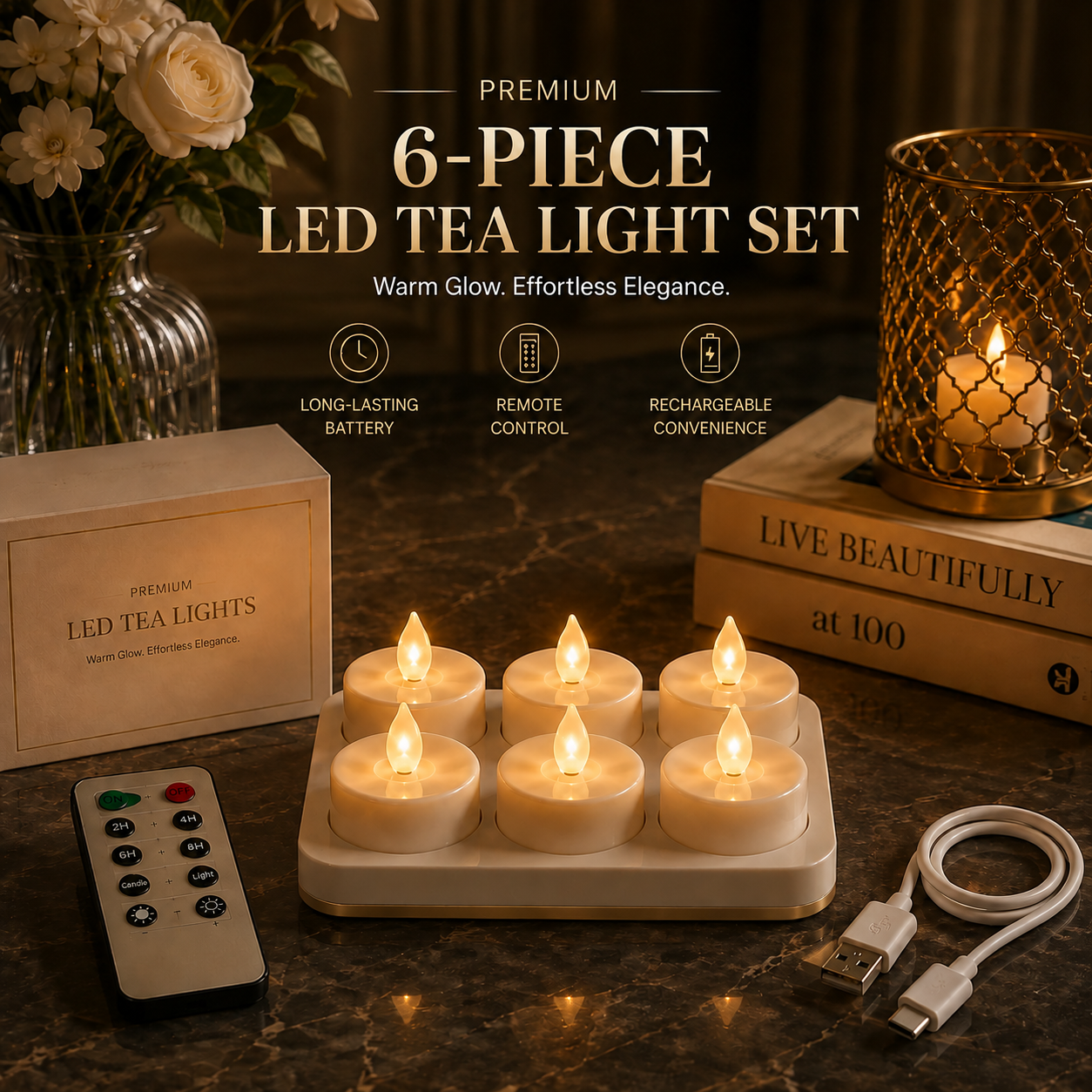 🕯6 / 12 Pack Rechargeable Flickering LED Tealight Candles with Charging Base, Remote & Timer | Safe Flameless Lights for Halloween Party Home Decor🕯️	