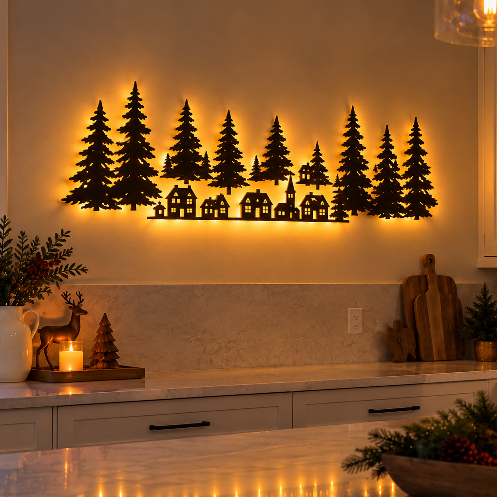 Christmas Santa Sleigh & Reindeer Press‑On LED Wall Decor | Festive Holiday Wall Art