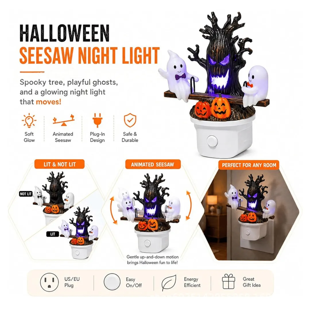 🔥HOT SALE UP TO 49% OFF 🎃👻 Animated Seesaw Ghost Plug-In LED Night Light