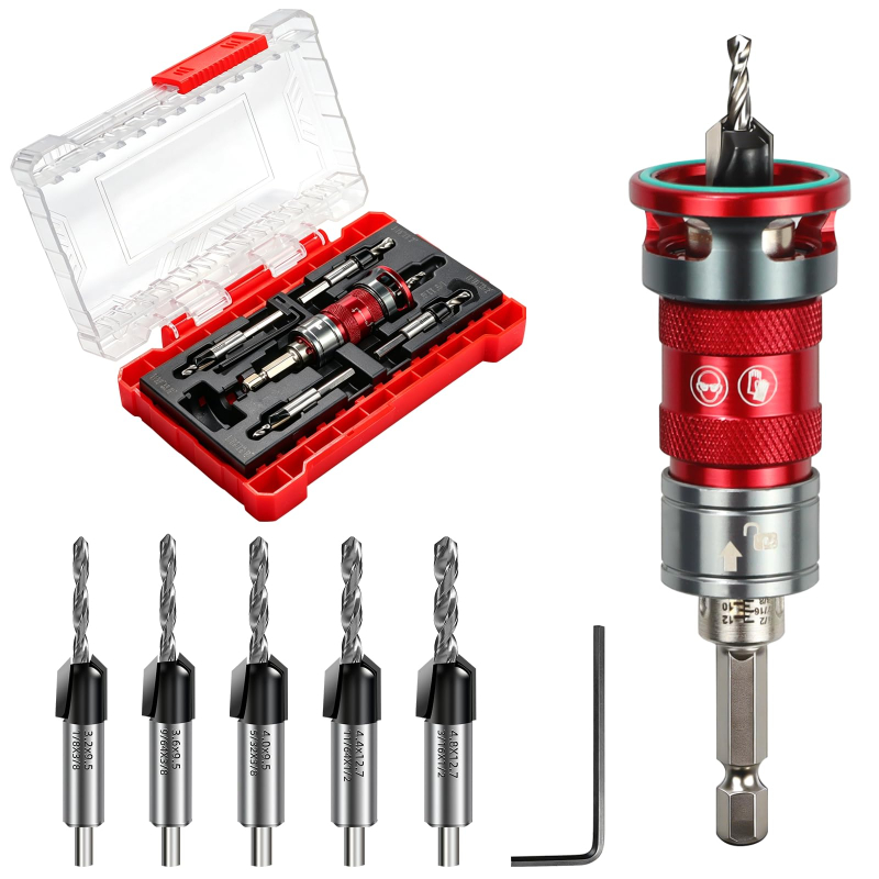 Quick Adjust Auto Lock Depth Stop Countersink Drill Bit Set for Woodworking	
