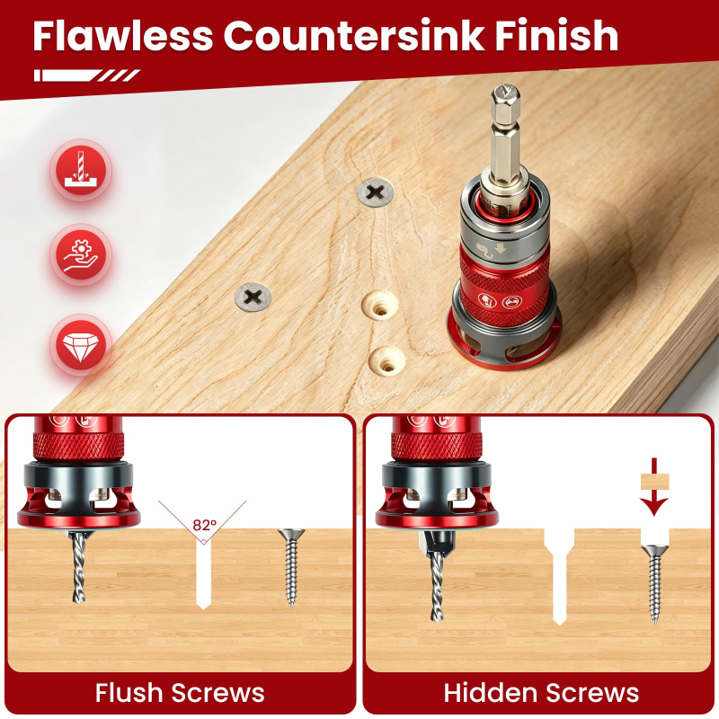 Quick Adjust Auto Lock Depth Stop Countersink Drill Bit Set for Woodworking	
