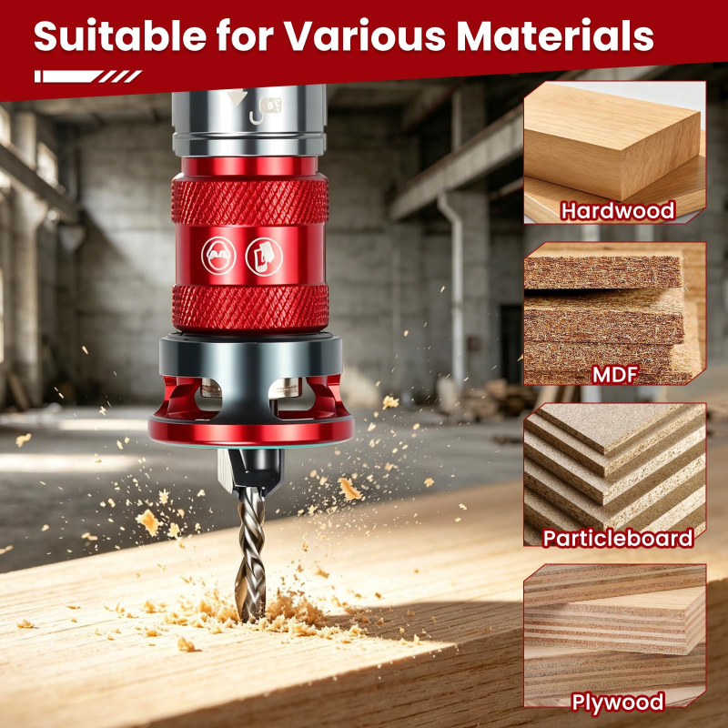 Quick Adjust Auto Lock Depth Stop Countersink Drill Bit Set for Woodworking	