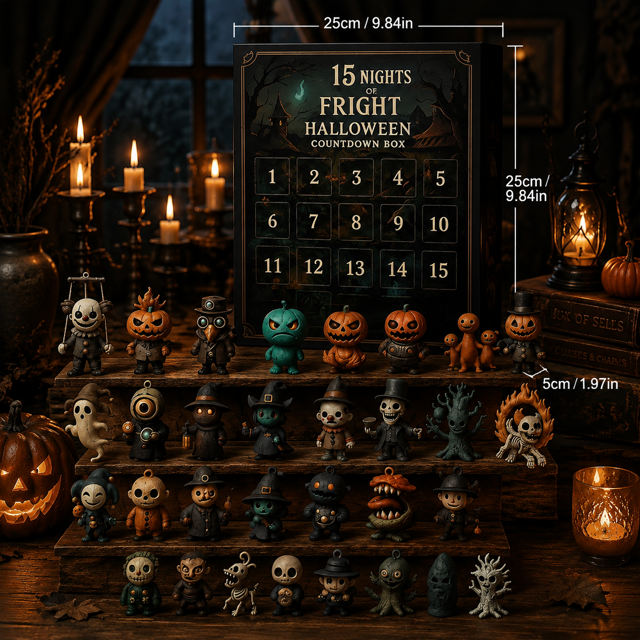 31 Nights of Fright Halloween Countdown Box, Horror Figurines Advent Calendar, Spooky Mini Collectible Decor for Halloween