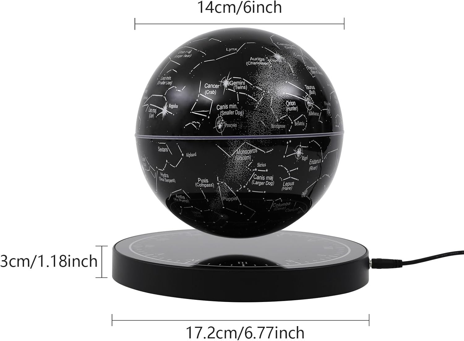 16-Color LED Levitating Globe | Auto Spin Constellation Globe Black Base