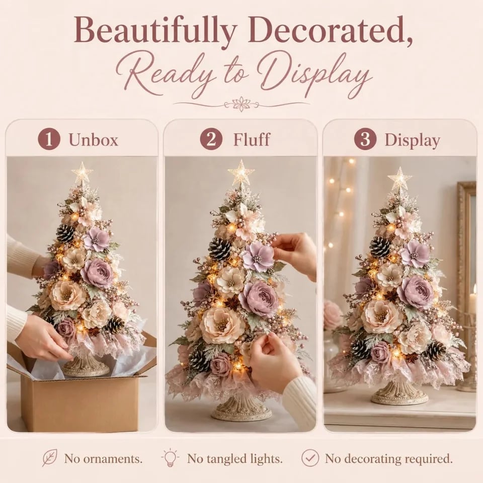 Three simple steps to prepare and display the floral Christmas tree