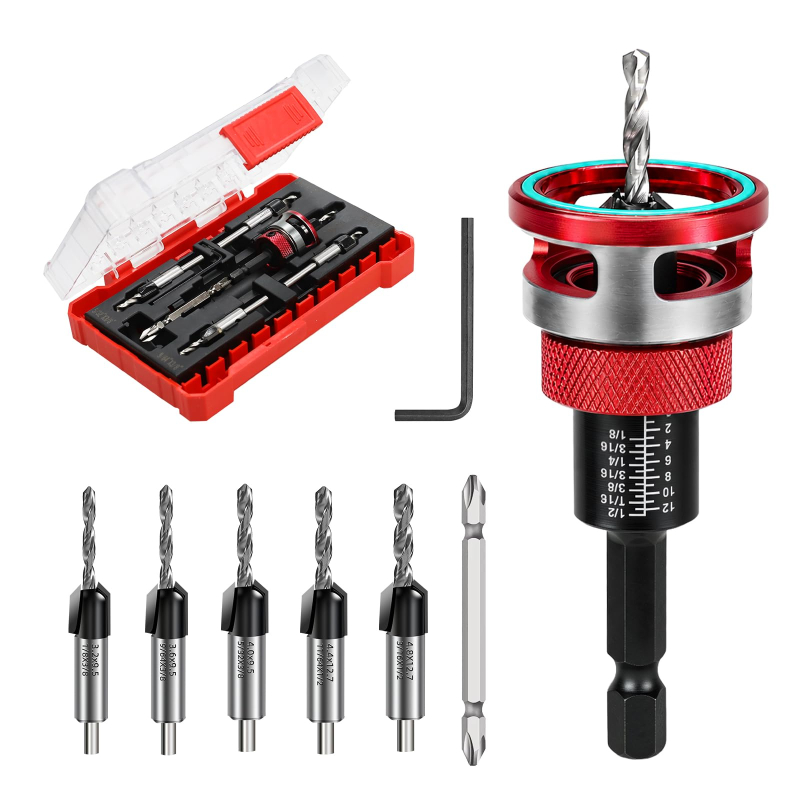 Quick Adjust Auto Lock Depth Stop Countersink Drill Bit Set for Woodworking	