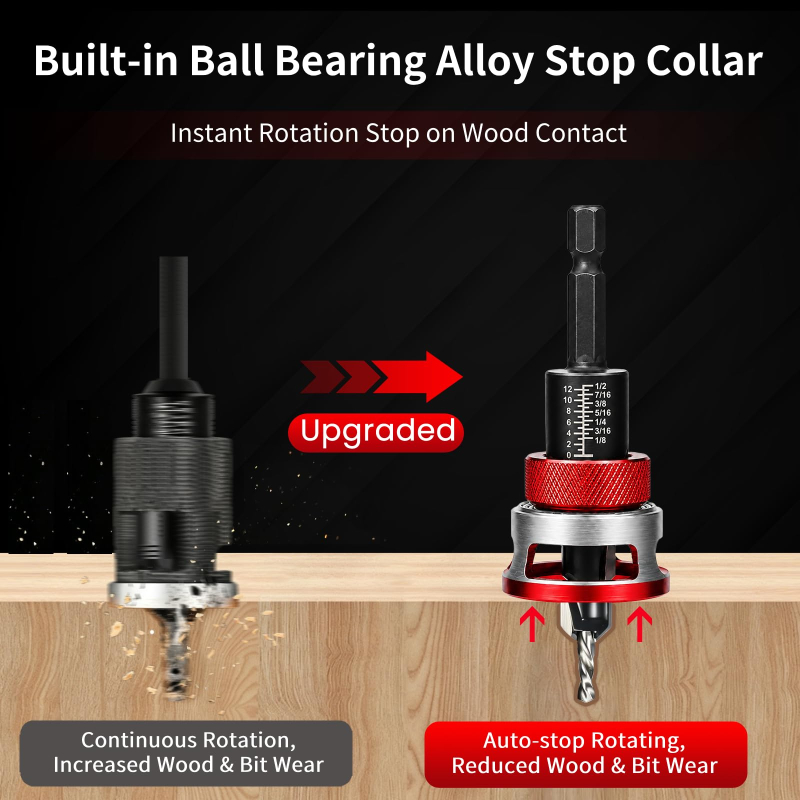 Quick Adjust Auto Lock Depth Stop Countersink Drill Bit Set for Woodworking	