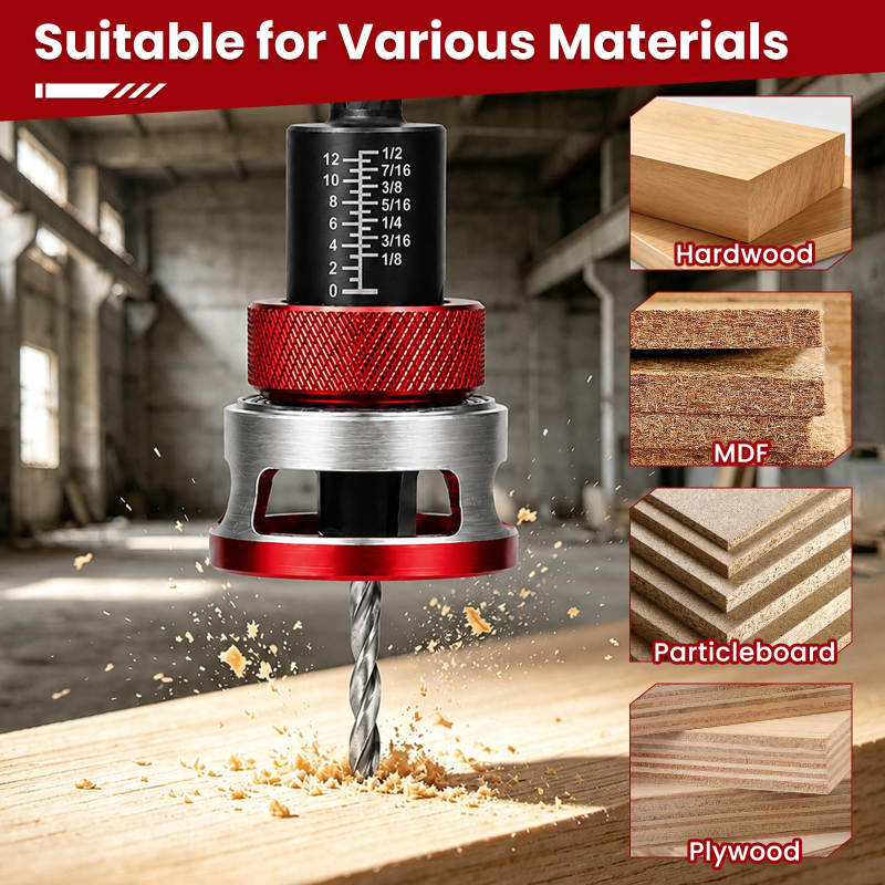 Quick Adjust Auto Lock Depth Stop Countersink Drill Bit Set for Woodworking	