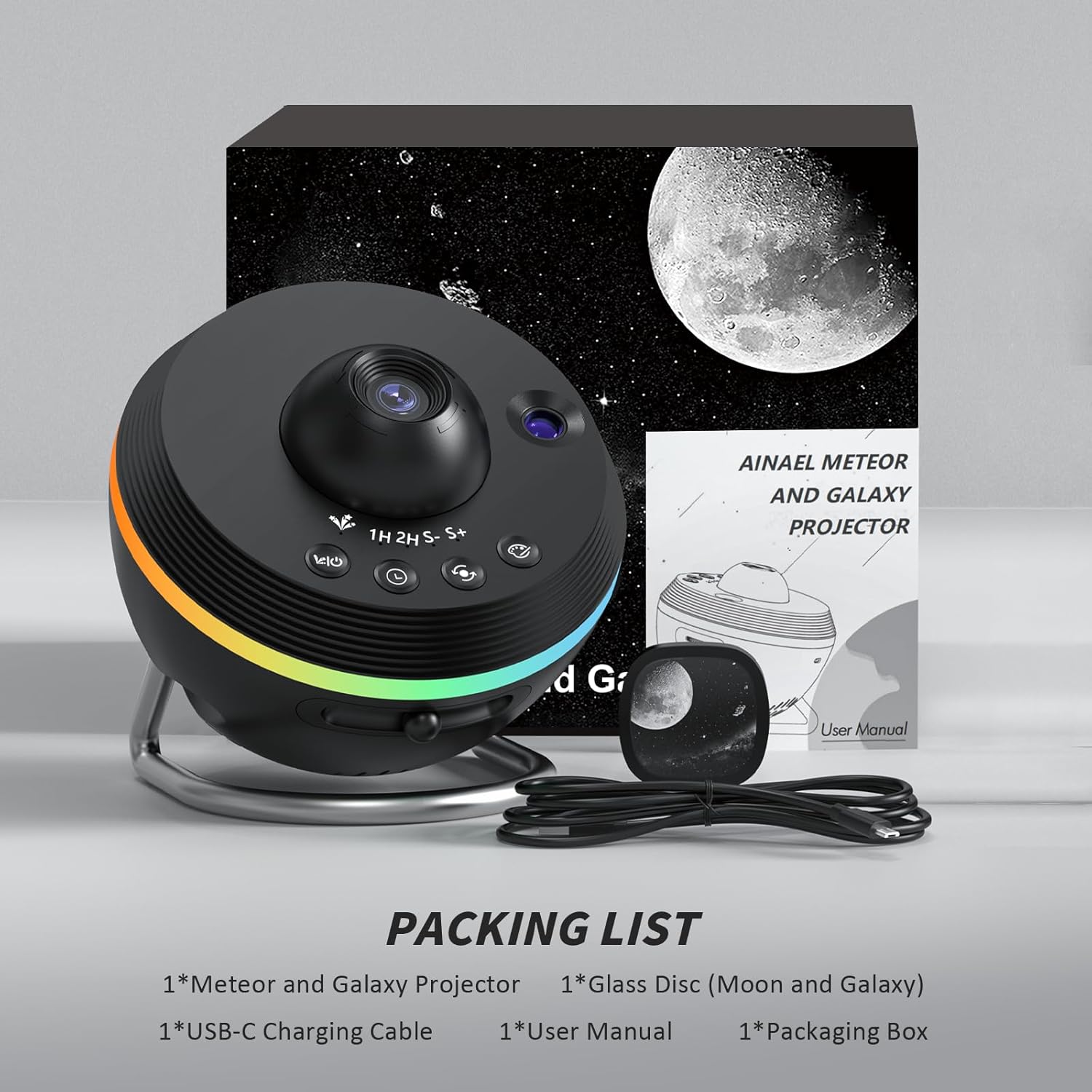 180° Rotate Galaxy Projector | Meteor Star Night Light with Light Strip & 1 Glass Projection Disc