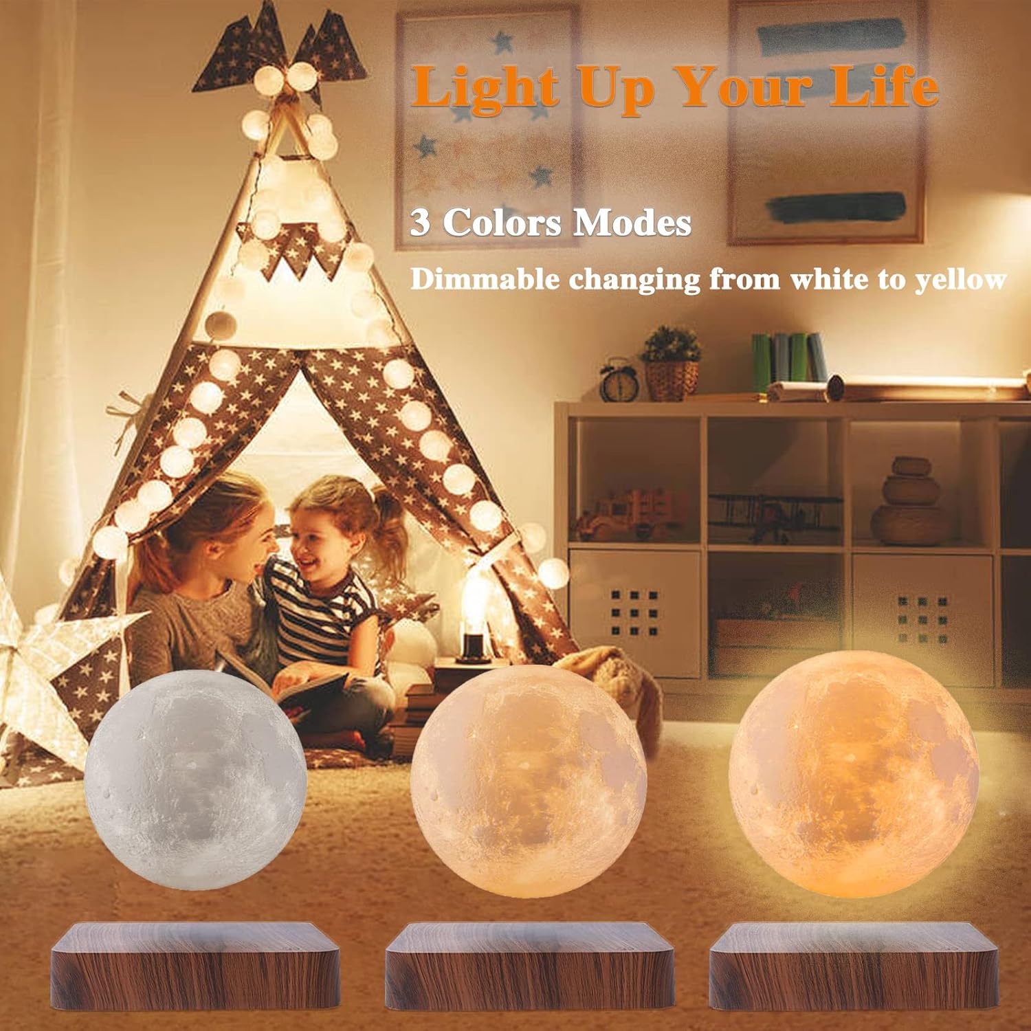 Floating Levitating Moon Lamp｜3 Colors Auto Spin Magnetic Moon Night Light Decor & Gift