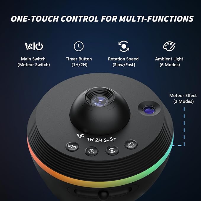 180° Rotate Galaxy Projector | Meteor Star Night Light with Light Strip & 1 Glass Projection Disc