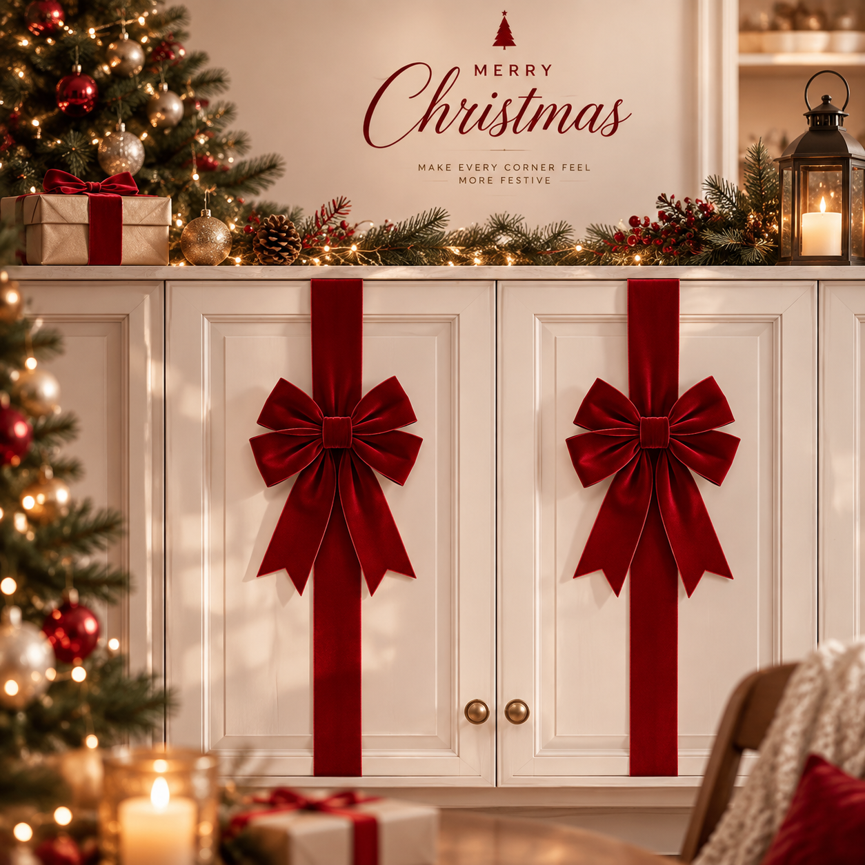 Christmas Velvet Cabinet Bow