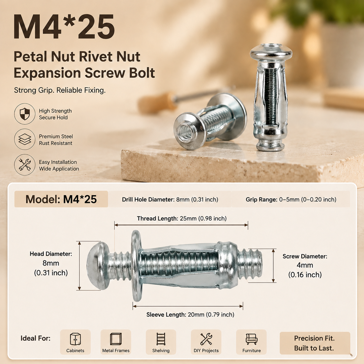 20‑Pack Hollow Wall Anchors with Screws, Cavity Fixing for Aluminum Cladding, Sheet Steel, Pipes & Thin Hollow Walls | Sold as Full Pack Only