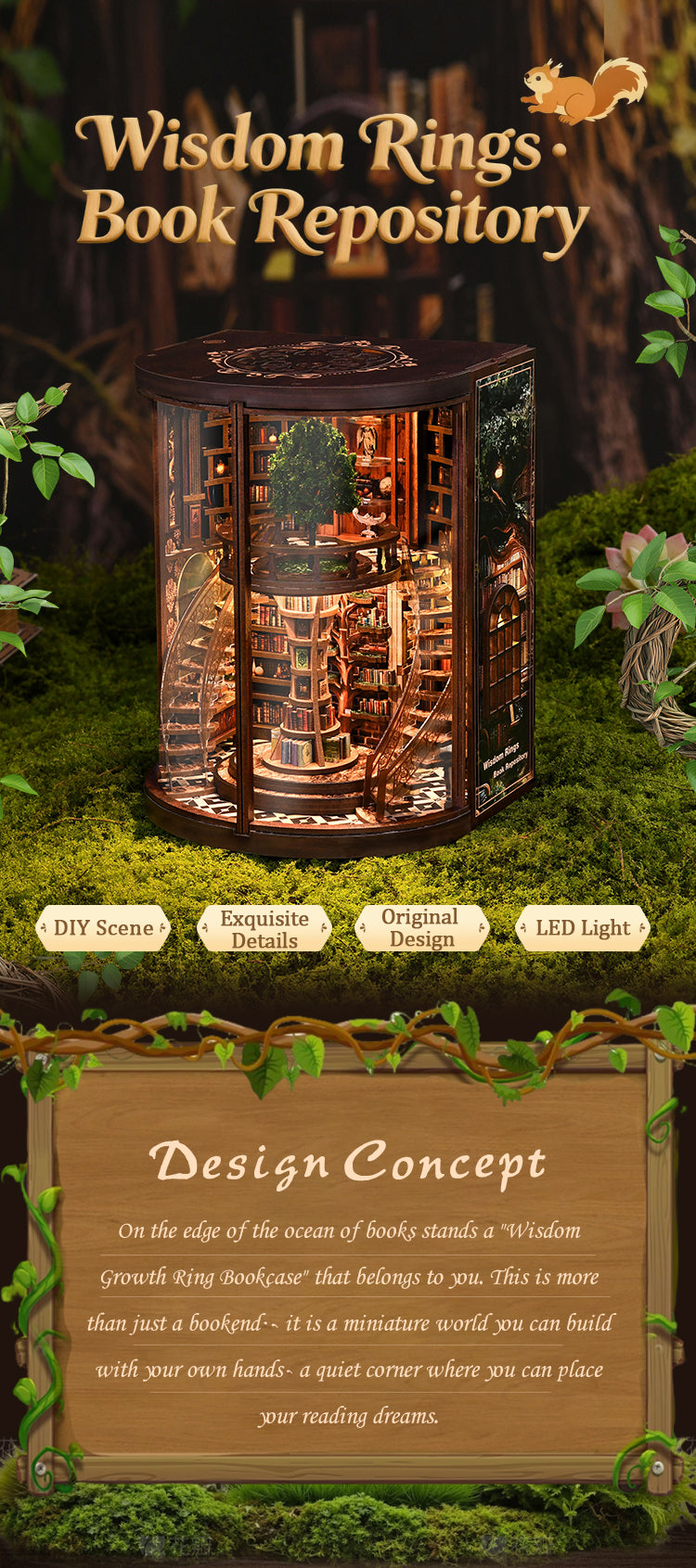 Wisdom Rings Library DIY Book Nook Kit front view