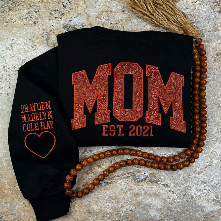 Custom Embroidered Glitter Vinyl MAMA Sweatshirt-Gift For Mom & Grandma Mother's Day Gift