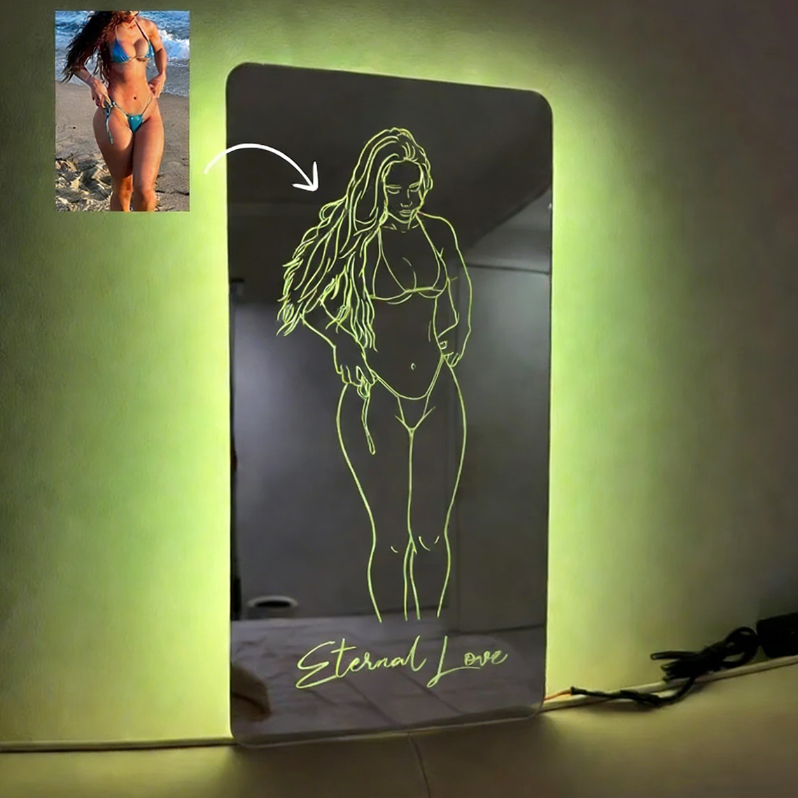 Custom Spicy Photo Name Seductive Mirror LED Light Valentine's Gift for him