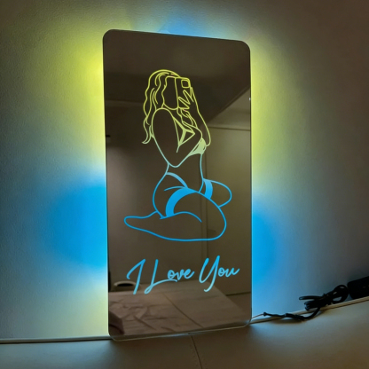 Custom Spicy Photo Name Seductive Mirror LED Light Valentine's Gift for him