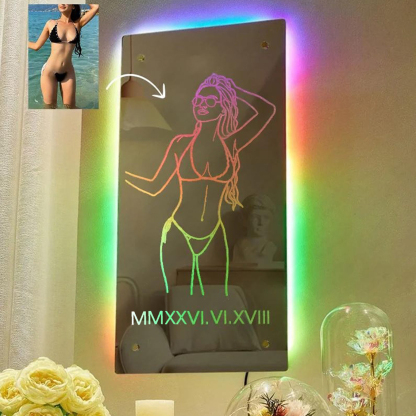 Custom Spicy Photo Name Seductive Mirror LED Light Valentine's Gift for him