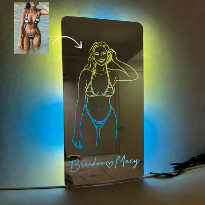 Custom Spicy Photo Name Seductive Mirror LED Light Valentine's Gift for him