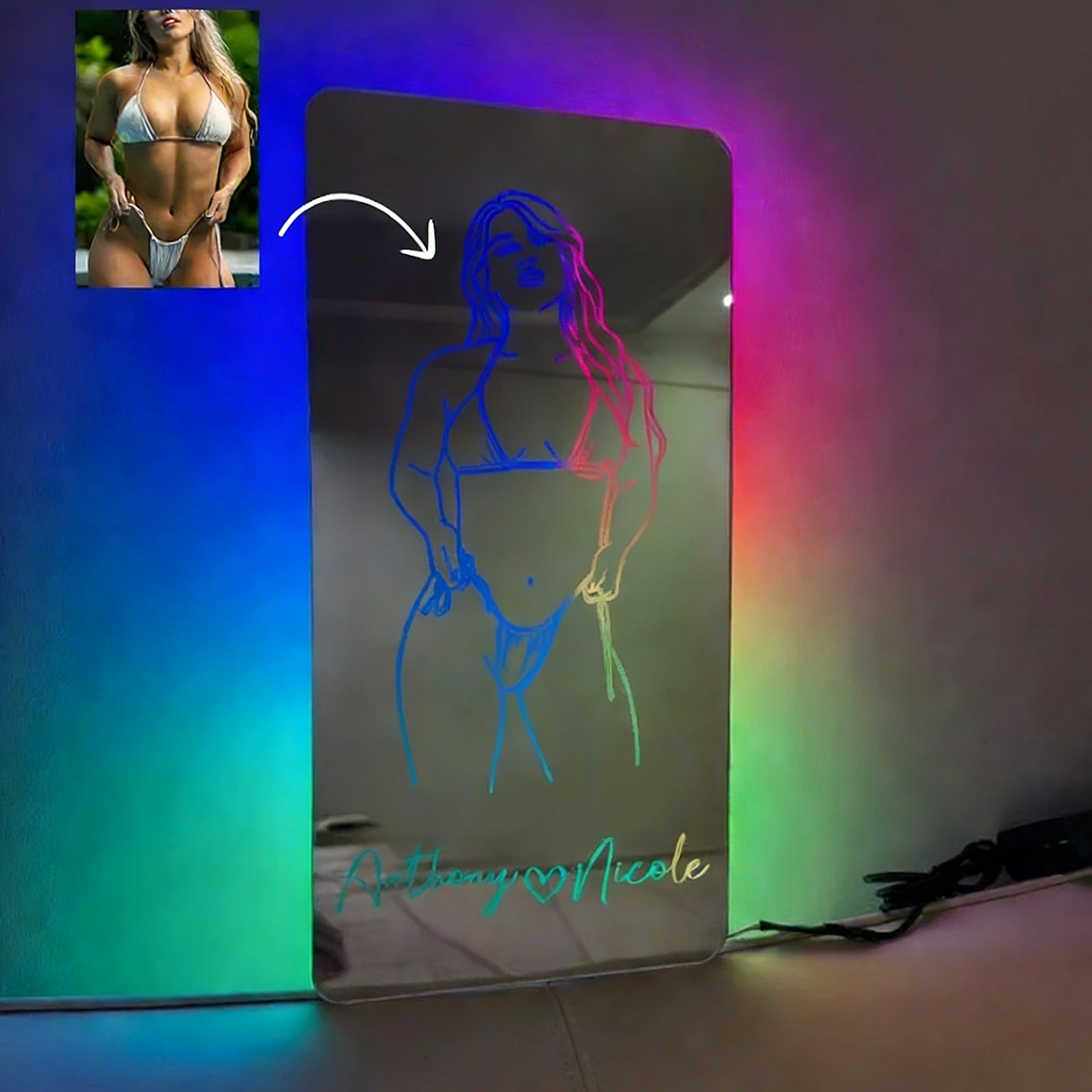 Custom Spicy Photo Name Seductive Mirror LED Light Valentine's Gift for him