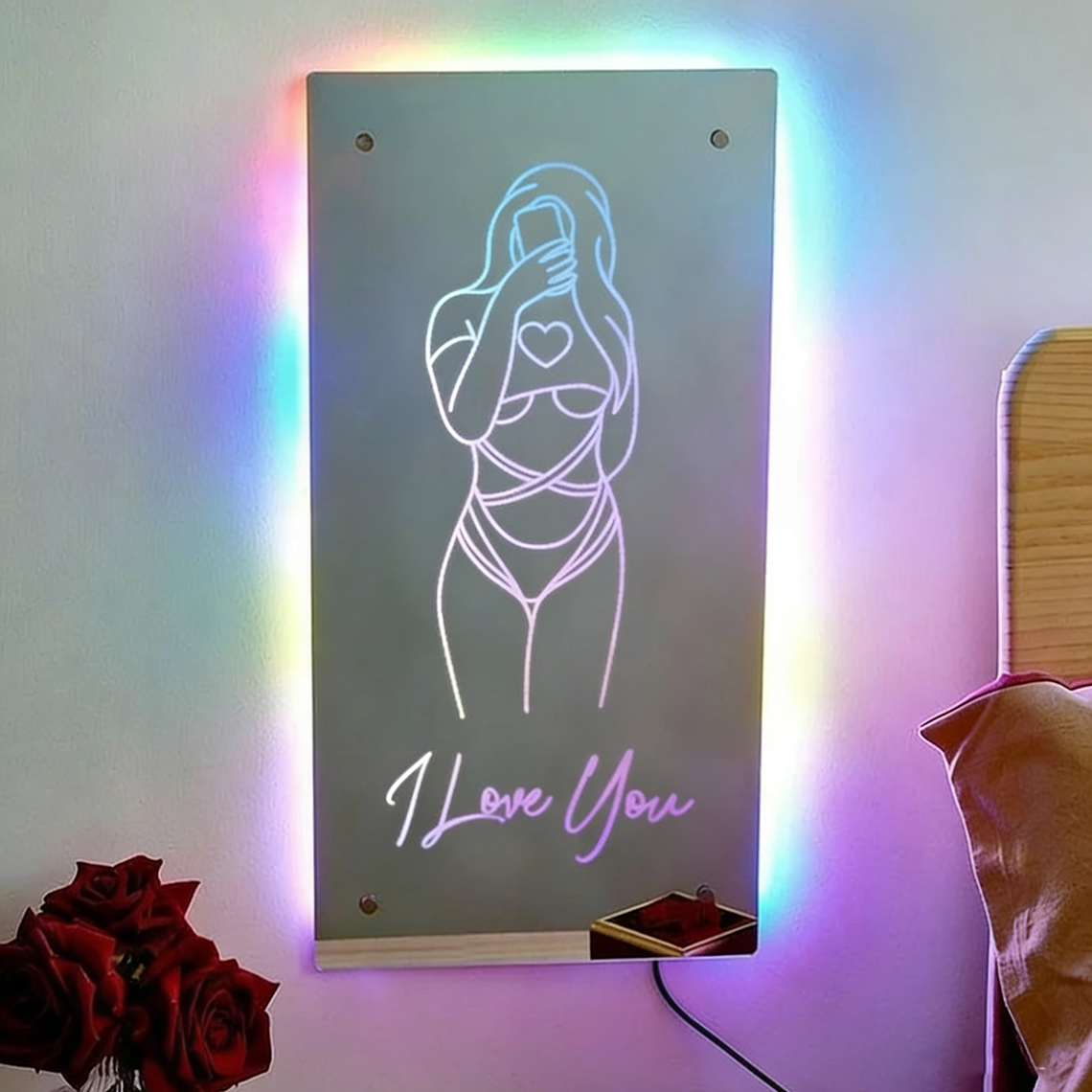 Custom Spicy Photo Name Seductive Mirror LED Light Valentine's Gift for him