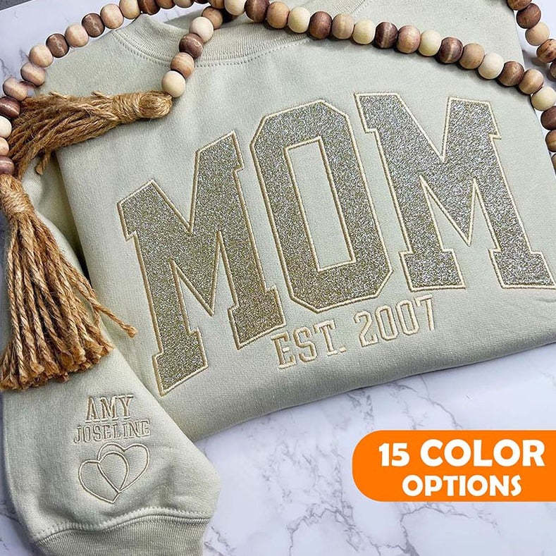 Custom Embroidered Glitter Vinyl MAMA Sweatshirt-Gift For Mom & Grandma Mother's Day Gift