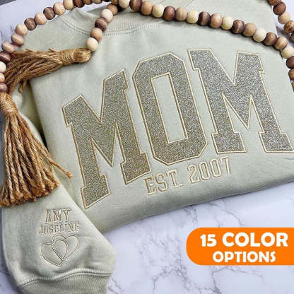 Custom Embroidered Glitter Vinyl MAMA Sweatshirt-Gift For Mom & Grandma Mother's Day Gift