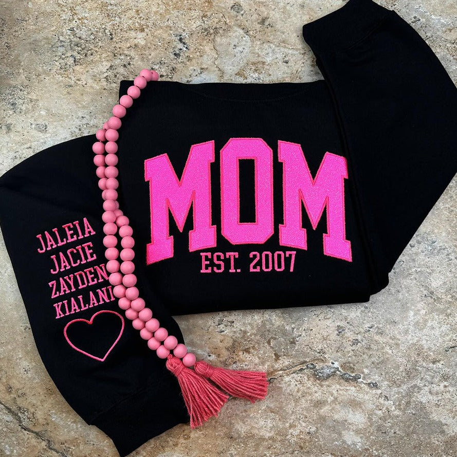 Custom Embroidered Glitter Vinyl MAMA Sweatshirt-Gift For Mom & Grandma Mother's Day Gift