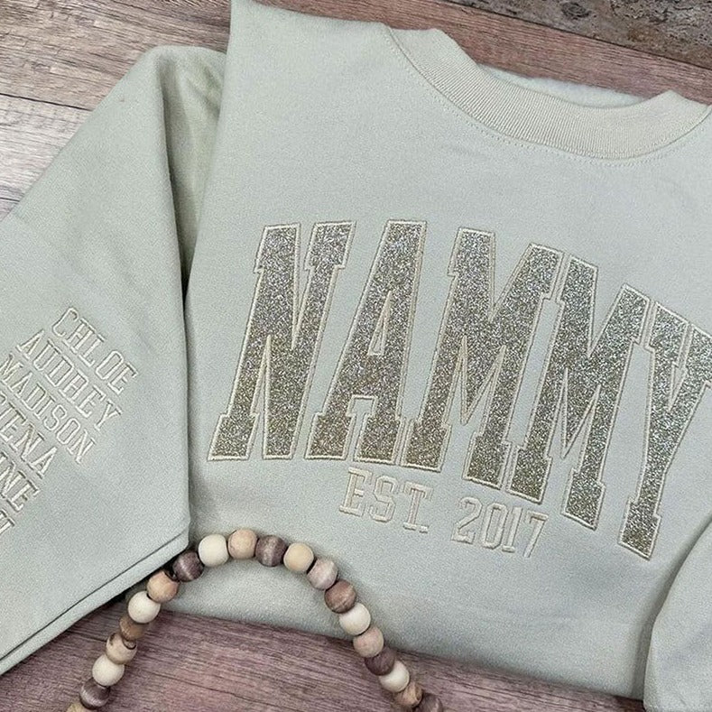 Custom Embroidered Glitter Vinyl MAMA Sweatshirt-Gift For Mom & Grandma Mother's Day Gift