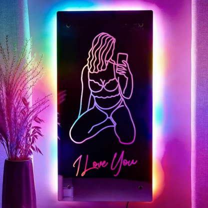 Custom Spicy Photo Name Seductive Mirror LED Light Valentine's Gift for him