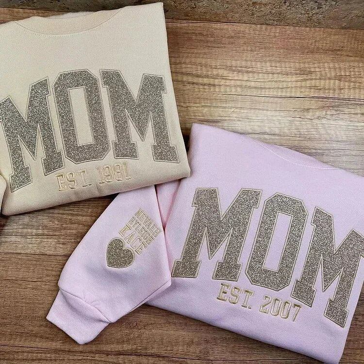 Custom Embroidered Glitter Vinyl MAMA Sweatshirt-Gift For Mom & Grandma Mother's Day Gift