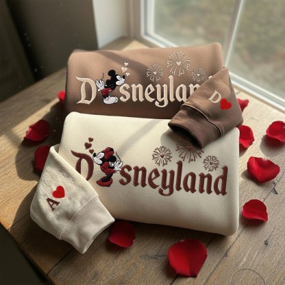 Couple Mouse And Girlfriend Embroidered Sweatshirts, Magical Land Valentine Embroidered Hoodie, Valentines Couple Mouse, Honeymoon Gift