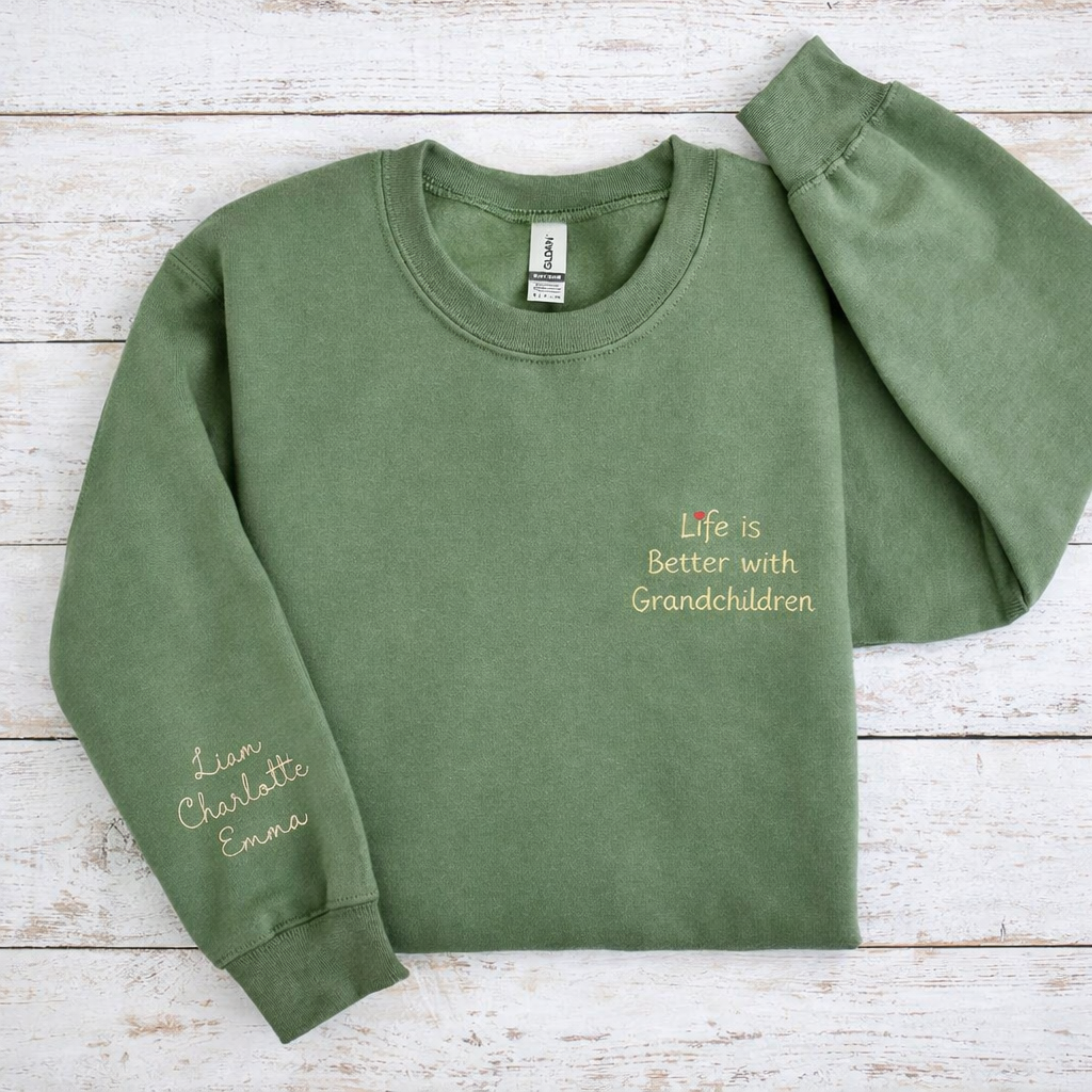 Custom Embroidered Sweatshirt with Name on Sleeve-Gift For Mom & Grandma Mother's Day Gift