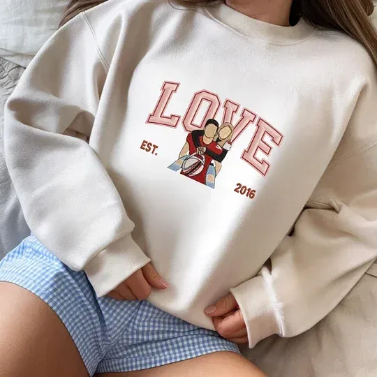 Personalized Embroidered Photo Couple LOVE Est Year Valentines Matching Couple Gift