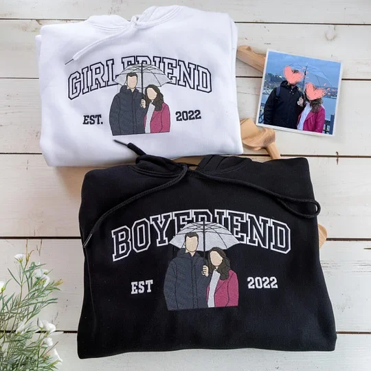 Personalized Embroidered Photo Couple Boyfriend and Girlfriend Matching Sweatshirts