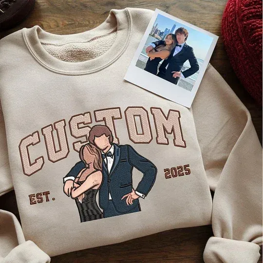 Personalized Embroidered Photo Couple Boyfriend and Girlfriend Matching Sweatshirts