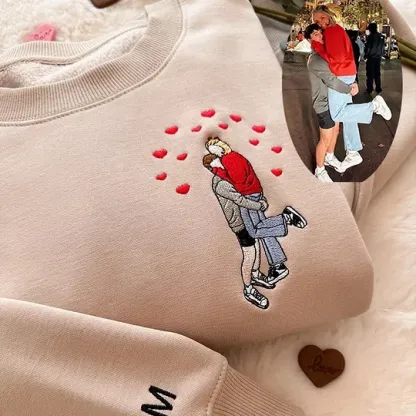 Custom Embroidered Couple Portrait Sweatshirt from Photo Valentine’s Day Gift