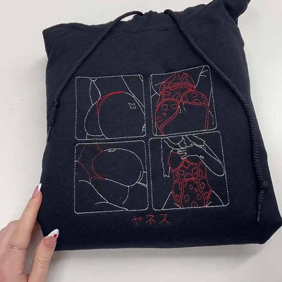 Custom Spicy Embroidered Portrait Hoodie Crewneck Sweatshirt Valentine Gift For Boyfriend Husband