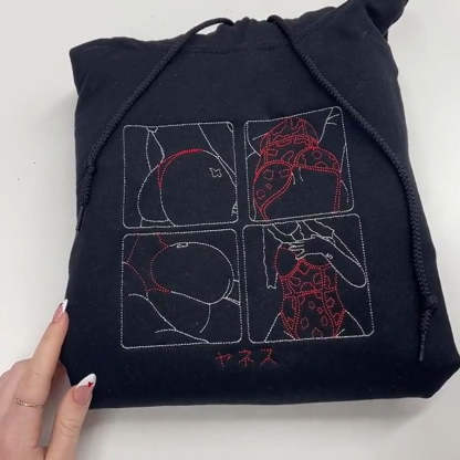 Custom Spicy Embroidered Portrait Hoodie Crewneck Sweatshirt Valentine Gift For Boyfriend Husband