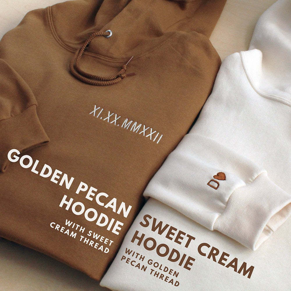 Personalized Embroidered Roman Numeral Matching Hoodie Sweatshirt Valentines Day Couple Gifts