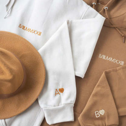 Personalized Embroidered Roman Numeral Matching Hoodie Sweatshirt Valentines Day Couple Gifts