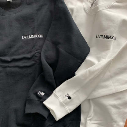 Personalized Embroidered Roman Numeral Matching Hoodie Sweatshirt Valentines Day Couple Gifts