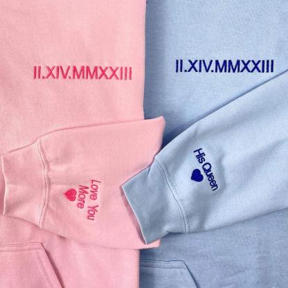 Personalized Embroidered Roman Numeral Matching Hoodie Sweatshirt Valentines Day Couple Gifts