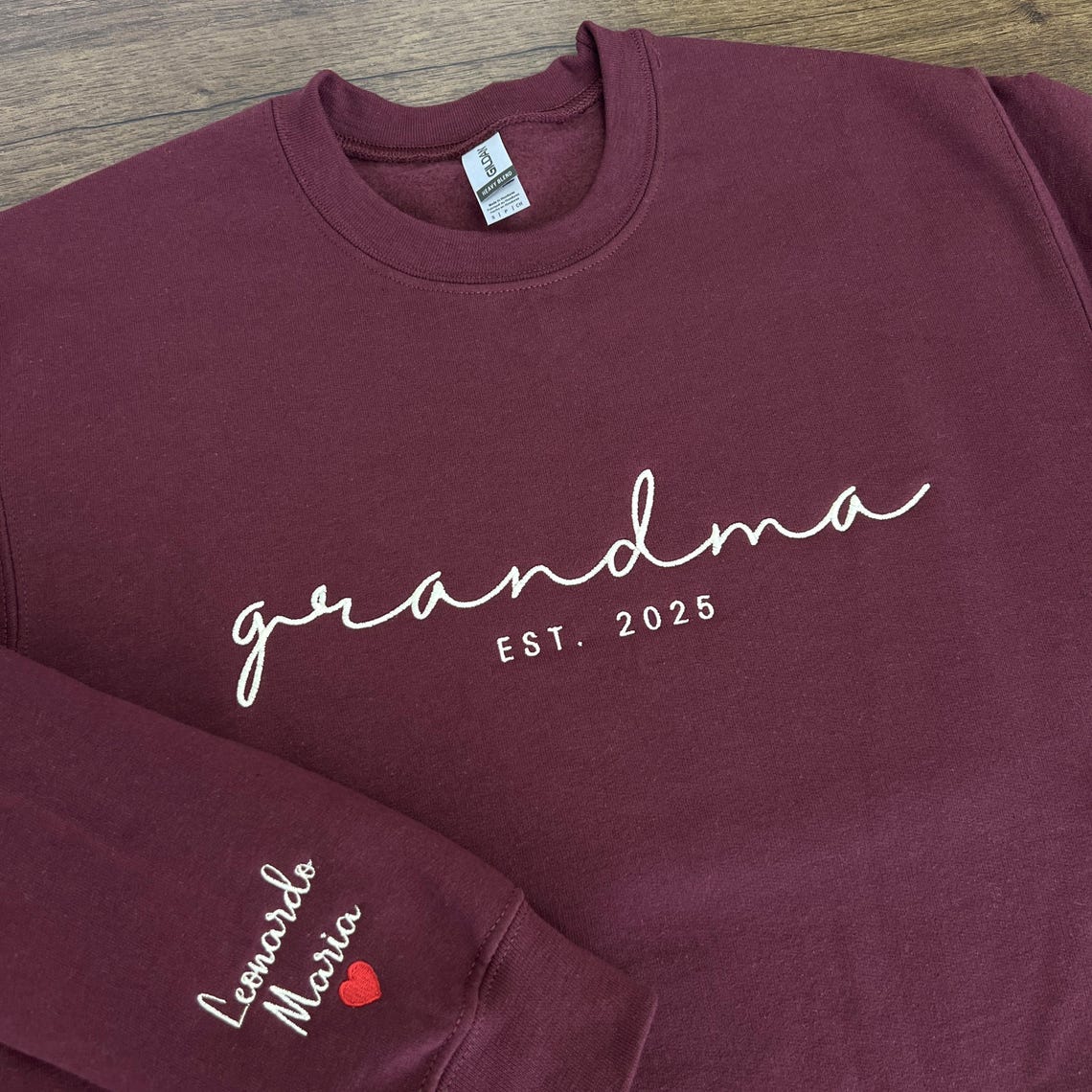 Custom Embroidered Mama EST Sweatshirt with Name on Sleeve-Gift For Mom & Grandma Mother's Day Gift
