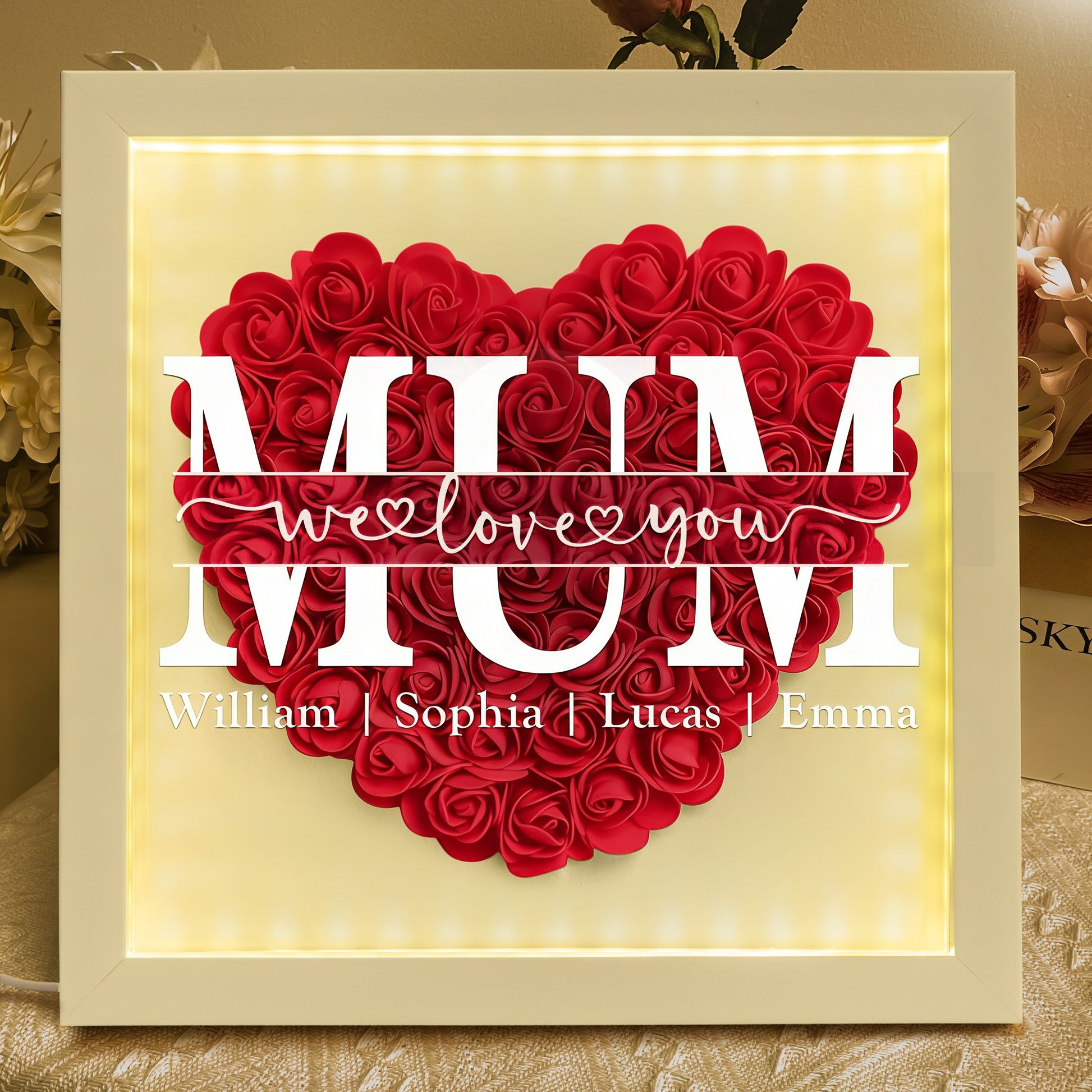 Mom We Love You - Personalized Flower Shadow Box Mother's Day Gift