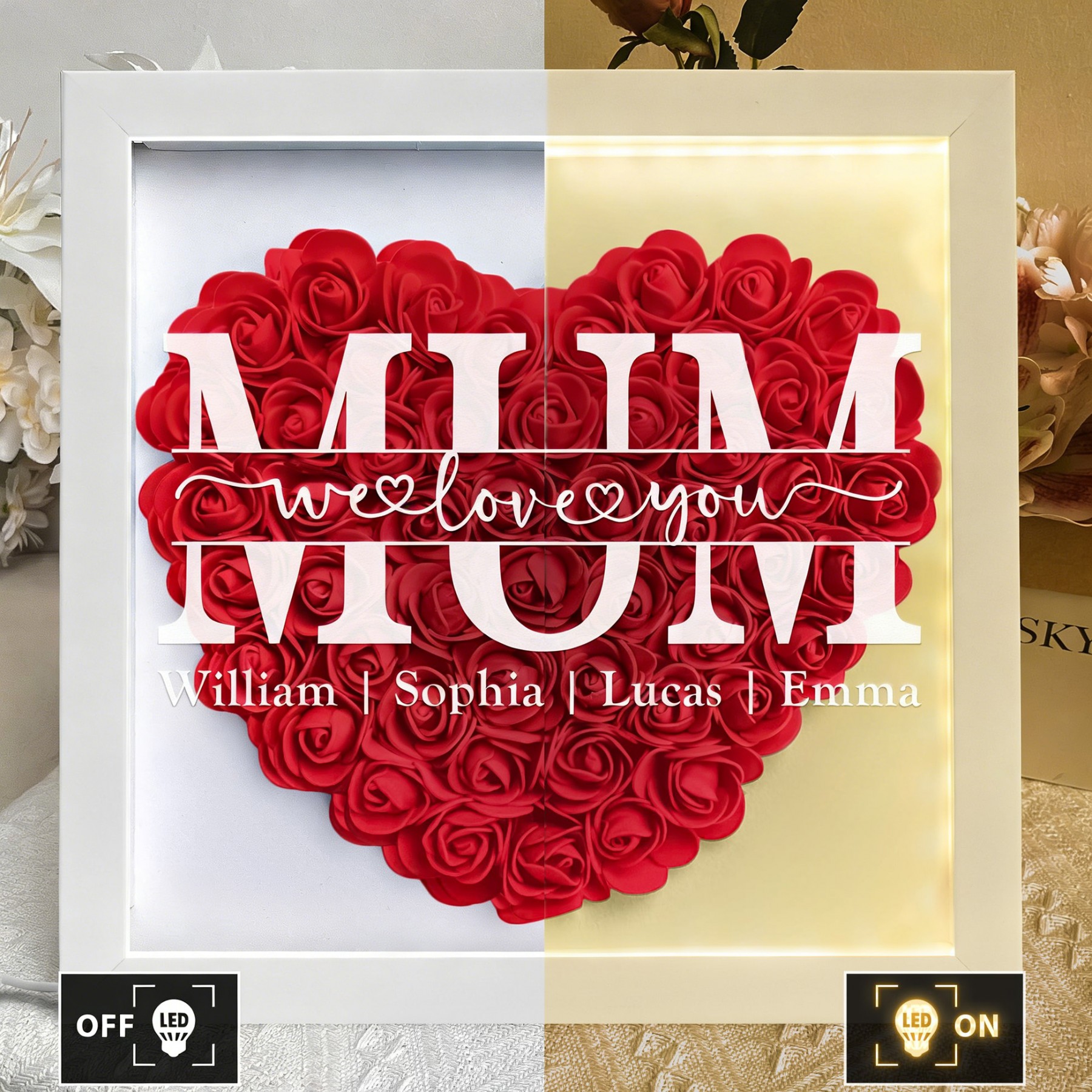 Mom We Love You - Personalized Flower Shadow Box Mother's Day Gift