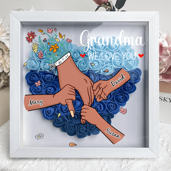 [Copy]We Love You Mom Hand Holding - Personalized Family Flower Shadow Box Mother's Day Gift