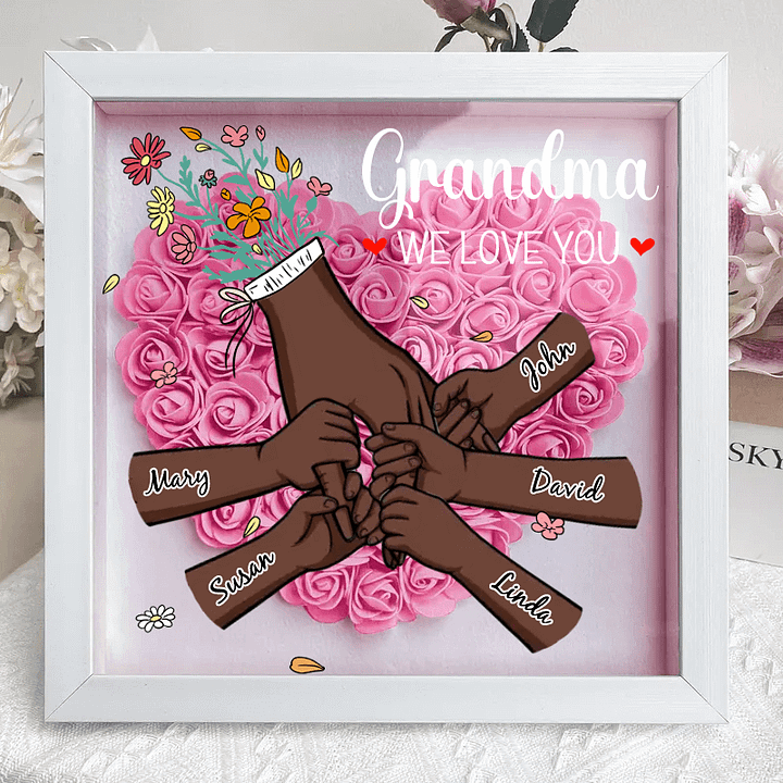 [Copy]We Love You Mom Hand Holding - Personalized Family Flower Shadow Box Mother's Day Gift